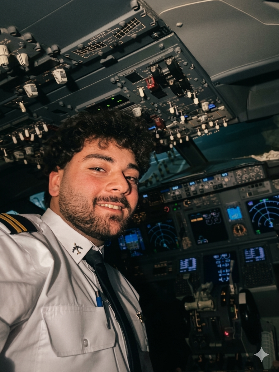 Sohaib Moshref in the flight deck simulator at night